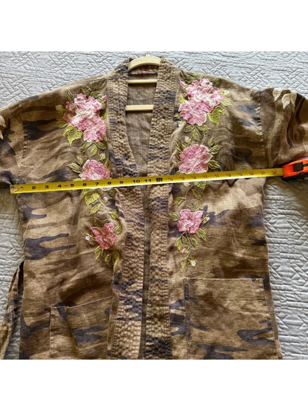 Johnny Was Flora Camo Embroidered Kimono Duster Belted Linen Boho - Picture 15 of 15